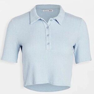 Reformation Robby Crop Modal Ribbed Polo in Light Blue